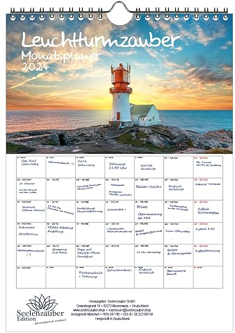 Leuchtturmzauber DIN A4 Kalender Querformat für 2024 Leuchtturm Leuchttürme - Geschenkset Inhalt: 1x Kalender, 1x Weihnachtskarte (insgesamt 2 Teile)