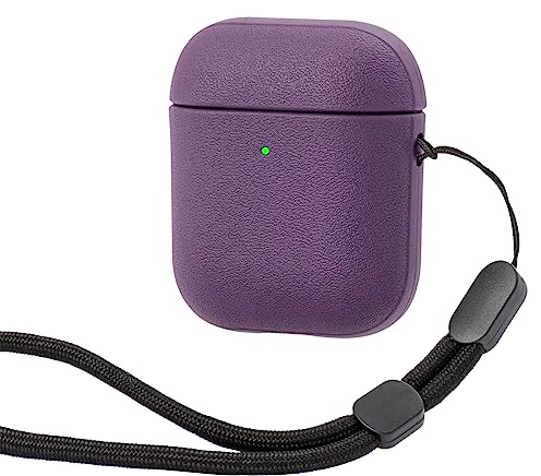 Teyomi TPU Hülle für AirPods 2. Generation, Schutzhülle für Apple Airpods 2 Hülle mit Handschlaufe, Leder-Touch-Design für Airpods 2 Case, Kompatibel mit Apple AirPods 2,1 (Lila)
