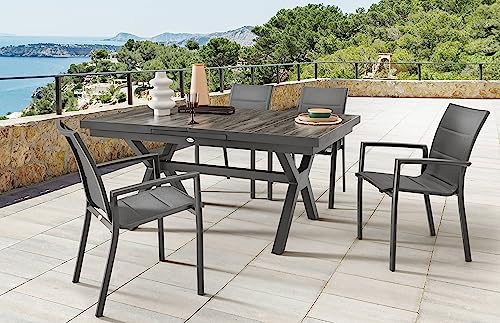 Destiny Sitzgruppe Costa Garda 4 Stapelsessel + Tisch 160/210x100x75cm ausziehbar