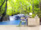Fototapete 3D Effekt Wasserfall Im Grünen Wald Tapete Kinderzimmer Deko Tapeten 3d effekt Wandbilder S-19092 400X280CM