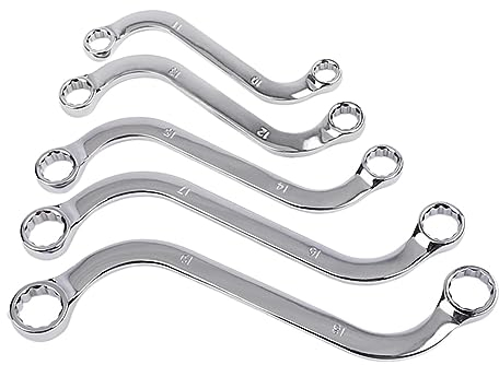 S Style Ringschlüssel Set | 5 Stück Doppelringschlüssel Set | Rostbeständiger Spiegelpolierter Schlüsselsatz für Maschinen, Elektrik, Bergbau, Wartung