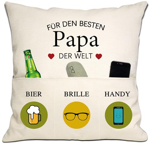Bommex Papa Geschenk von Tochter Sohn - Bester Papa in der Welt Kissenabdeckungen 18x18 Zoll Mit 3 Taschen für Geburtstag