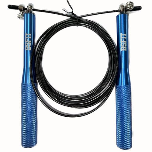 BSFIT Comba rapida Profesional de Aluminio. Salta hacia la Excelencia con los Accesorios de Salto y Comba Dobles para Mayor Velocidad, Fitness, comba boxeo, Gym y MMA, Jump rope (ALUMINIO AZUL)