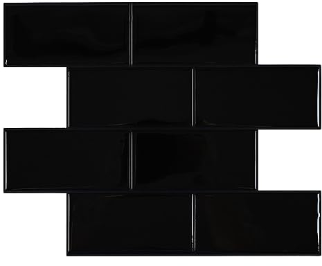 3D Fliesenaufkleber Aufkleber für Bad Küche, Selbstklebend Klebefliesen Schwarz Metro Wandfliesen (25.4x25.4cm, 10 Stück)