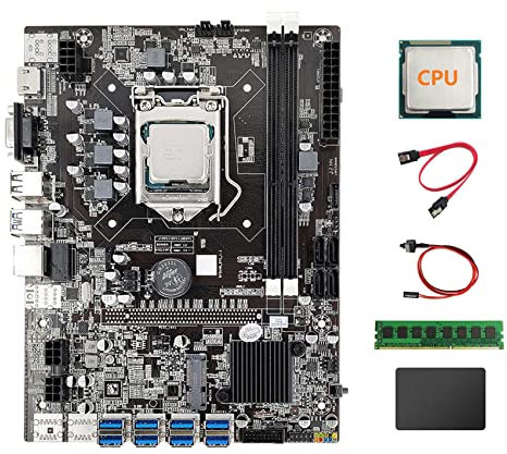 KICHI 8 GPU B75 Mining Motherboard with CPU+4G DDR3 RAM+120G SSD+Switch Cable+SATA Cable 8 USB3.0(PCIE1X) LGA1155 DDR3 SATA3.0