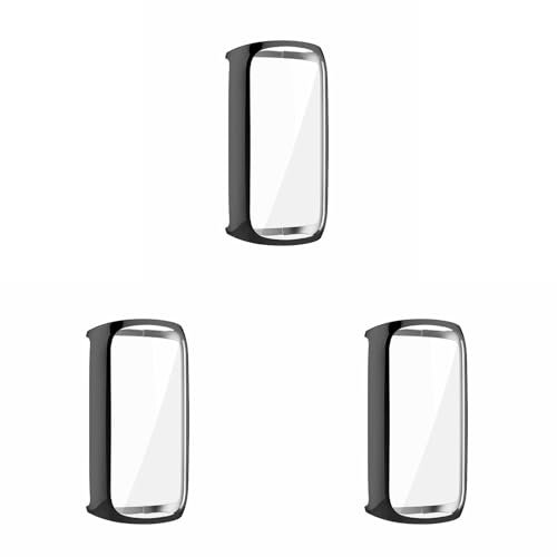 3 Stück Hülle mit Displayschutz Kompatibel mit Fitbit Luxe, Glas Ultradünne TPU Rundum Weiche Schutzhülle für Fitbit Luxe, 3 Stück Schwarz