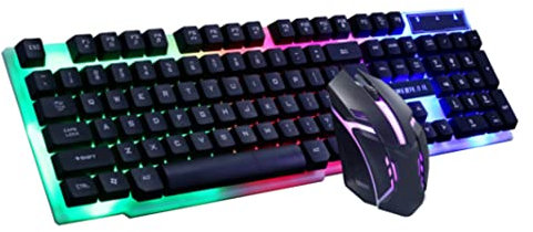 Gaming Keyboard and Mouse Set USB Wired Gaming Keyboard Mouse Set GTX300 Mouse And Keyboard Combo Light up Keyboard for Pc Computer Laptop Desktop Black