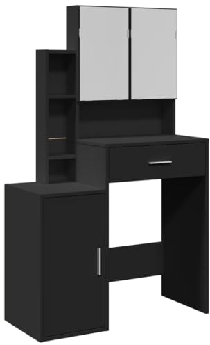 vidaXL Schminktisch, Frisiertisch mit Spiegel Schrank, Kosmetiktisch mit Stauraum, Frisierkommode für Schlafzimmer, Modern, Schwarz