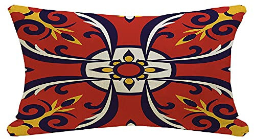 Kissenbezüge Puebla, Spanisch, Traditionelle, Mosaik, Lisboa, Fliesen, Muster, Spanien, Blau, Motive, Gelb, Vintage, Texturen Kopfkissenbezug Weich Moderne Kissenhüllen Für 40x60cm