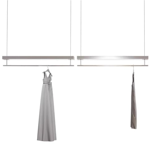 GRRICEPL Kleiderständer Mit LED-Beleuchtung, Edelstahl Decke Hängende Kleiderständer, Kleiderständer Mit Verstellbarem Stahldraht, für Schaufensterauslage(100cm)