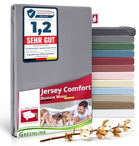 Greenline Spannbettlaken Premium Jersey aus 100% Baumwolle Greenline Grau 90-100x200 cm bis zu 30 cm auch für Boxspringbetten, Spannbetttuch