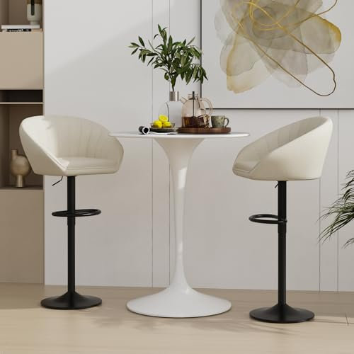 HAMHAIGO 2er Set Barhocker Barstuhl Stoff Tresenhocker Bistrohocker Hoher Hocker mit Rückenlehne, höhenverstellbar, drehbar für Bars, Hausbars, Theken Beige