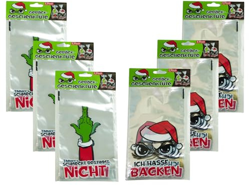 48 x witzige Gebäcktüten und Geschenktüten aus Cellophan | Festtags-Muffel Anti Weihnacht Konfekttüten - Plätzchentüten für Weihnachtshasser - Anti-Weihnachten Tüten
