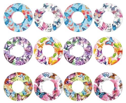 XUKZIMA 12 Pcs Sensor Covers for Libre 2, Waterproof Adhesive Patches Freestyle Butterfly Print Blood Sugar Monitor Patch Sweatproof Sensor Stickers Overpatch Compatible with Libre