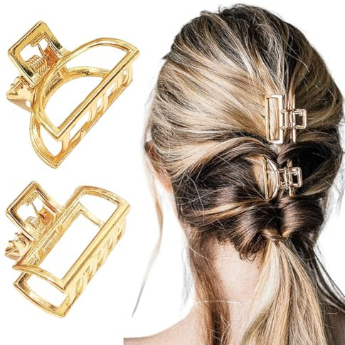 2 pinces à cheveux dorées, pinces à cheveux en métal moyen, pinces à griffes en métal pour filles et femmes pour fixer les cheveux (or)