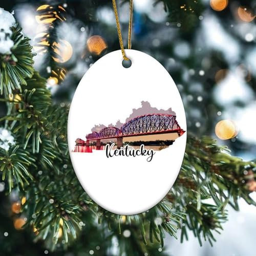 Weihnachtsschmuck 2024 Kentucky Porzellan Anhänger Global Travel Ästhetische Sehenswürdigkeiten Souvenir Sammlerstück Geschenk für Weihnachtsbaumschmuck Keramik Kreis 7,6 cm Weiß