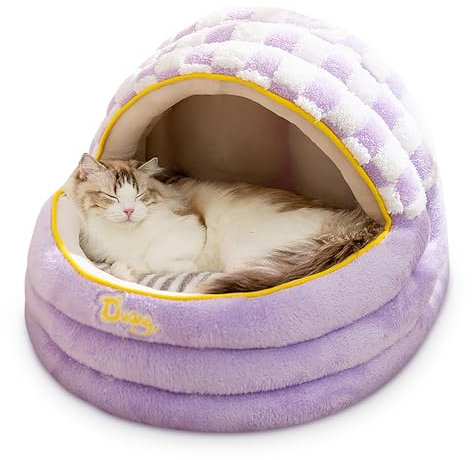 ALLSOPETS Katzenbett Gemütliche Katzengrotte Zelt für Kleine Hunde und Katzen Warmes Hundebett mit Abnehmbarem Waschbarem Kissen Bequemes Katzen-Iglu Haustierbett (Lavendel, S)