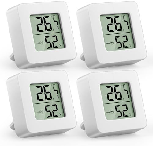 NEUTYPECHIC 4 Pièces Thermometre Interieur Maison, LCD Numérique Hygrometre Interieur, Thermometre Chambre Bebe Indicateur Smiley, Capteur Humidité pour Chambre, Serre, Véranda, Bureau, Hôtel