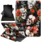 for Kindle Fire 7 case 2019 2017 Release 9th 7th Generation,360 Degree Rotating Stand Smart Protective Cover Case for Amazon fire 7 Tablet 9th/7th Generation,Skull White Red Flowers