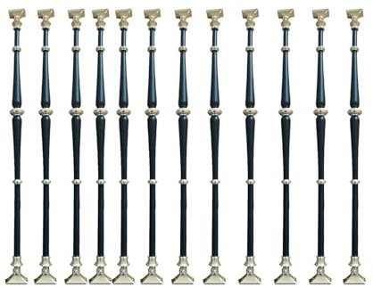 Geländer Treppengeländer Schwarz Und Gold I-Typ Zaun Geländer, Boden Montiert Aluminium Vormontiert Indoor Schritte Baluster Mit Verstellbaren Halterung & Basis, Villa/Hotel Geländer Geländer(12 Pcs)