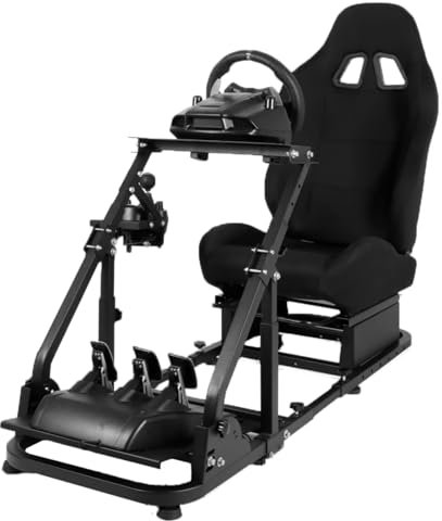 Dardoo Stable Racing Simulator Cockpit with Black Game Seat Fits for Logitech/Thrustmaster/Fanatec G29 G920 G923 T150, Steering Wheel Stand with Reinforcement Bars, Not Included Steering Wheel & Pedal