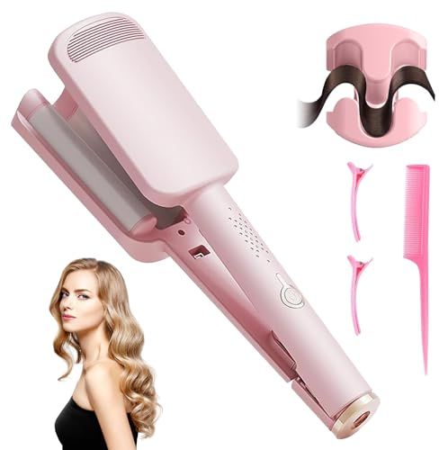 Lockenstab Große Wellen, Welleneisen für Haare, 32mm Locken für französische Eierrollen, Lockenstab große Locke mit 4 Einstellbarer Temperaturen, Französischer Wellen-Lockenwickl für Lange (Rosa)