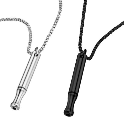 2 Collane Respiratorie in Acciaio inox,Collana Antifumo,Collana Originale per Smettere di Fumare,Alleviare Lo Stress Meditazione Rilassamento Regalo per Uomo e Donna,Argento+Nero