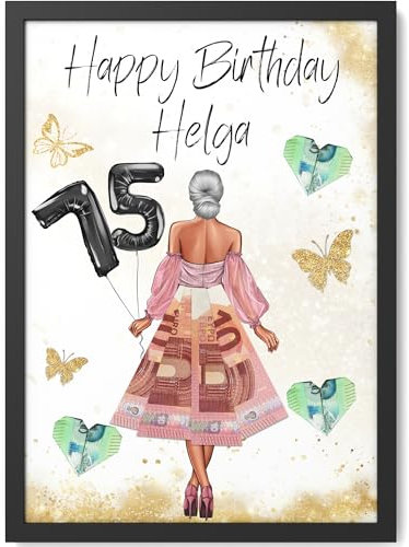 Papierschmiede® Geldgeschenk zum 75. Geburtstag | Look Änderbar! | 75 Jahre Bild mit Rahmen Geburtstagsgeschenk Beste Freundin 75. Geburtstag | Geschenk für Frau | Mädchen Geschenke | Jahrgang 1950