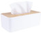 Support de boîte à mouchoirs rectangulaire en plastique avec couvercle en bambou, 24 x 13 cm, support décoratif minimaliste pour la maison, le bureau, l'hôtel (blanc)