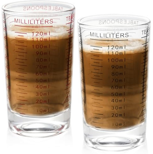 2 Stück Messbecher: 120ML Messbecher aus Borosilikatglas, Glas Messbehälter Mit Waage, Küchenmessbecher, measuring cups Hitzebeständig, Glasmessbecher für Milch, Kaffee, Tee, Ahornsirup, Honigsauce