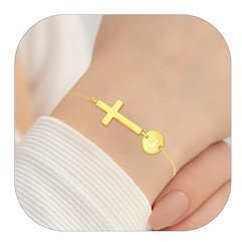 Esmoly Armband Damen Silber 925 Kreuz Armbands 18k Vergoldung Armband mit Buchstaben Geschenke für Frauen Mädchen (Gold J)