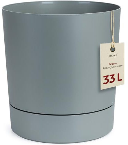 KONZEPT Blumentopf mit Untersetzer 38 cm, großer Übertopf, 33 L, Mint | Aus Recyclingkunststoff, für Zimmerpflanzen, modern, wetterfest & UV-beständig, für Innen & Außen, Balkon & Terrasse