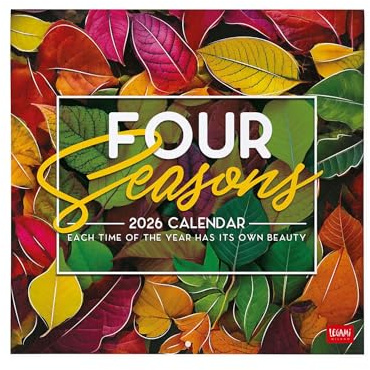 Legami - Wandkalender 2026,4 Seasons, großer Wandkalender, 12 Monate und Jahresplaner, in 6 Sprachen, Platz für Notizen, Tierkreiszeichen, internationale Feiertage, 30 x 29 cm