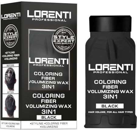 Lorenti Professional 3in1 Faser-Volumen-Wachs Schwarz – Styling, Haarfarbe & Haarverdichtung – Puderwachs gegen dünnes Haar für Männer & Frauen