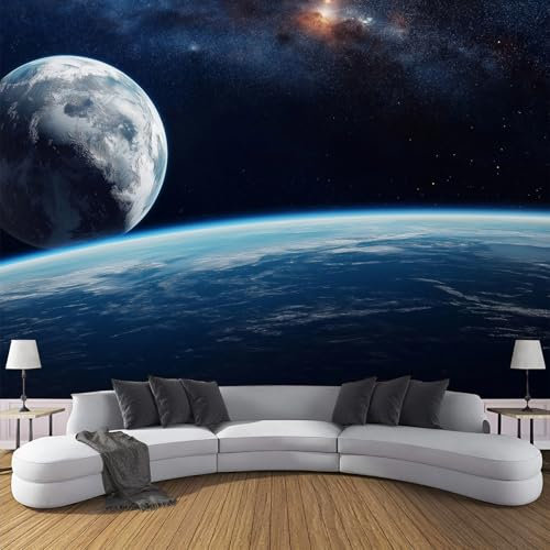 Seide Fototapete Erdlandschaft Aus Dem Weltraum 300 X 210 Cm (B X H) Wanddeko, Blauer Sternenhimmel Wandbild, Wandtapete, Kann In Wohnzimmer, Küche, Schlafzimmer, Kinderzimmer, Studio