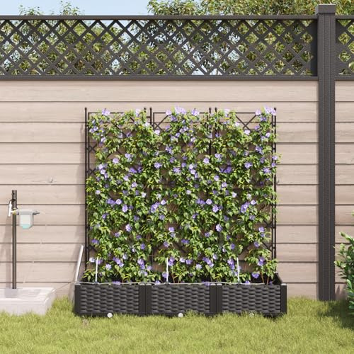 HaoChrymec Pflanzkästen mit Bewässerungssystem, Kunststoff, Rattan-Look, Spalier, Balkon & Garten, Schwarz, 40x120x126 cm, 3 Stück