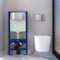 Modern Bathroom Rimless Wall Hung Toilet Square UF Short Projection WC Pan Soft Close Seat 1.14M Concealed Cistern Frame White-34B102