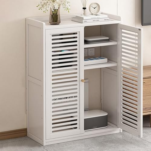 XCLOOZGL Bambus WLAN-Router-Aufbewahrungsschrank Stand-Router-Aufbewahrungsbox Freistehender WiFi-Geräte Schrank-Organizer Versteckter Schrank Für Zuhause Und Büro,Weiß,59 * 25 * 82cm