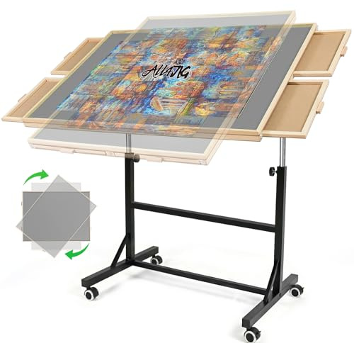 ALL4JIG 1500 Pieces Puzzle Table with Legs and Wheels,24.92×33.58 Wooden Jigsaw Puzzle Table with 4 Drawers&Cover,Vertical Option,Laptop&Drafting Table for Couch,for Lego Building