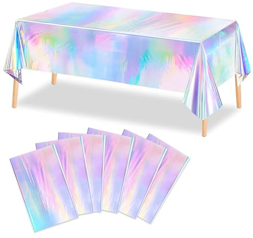 XZMCAT 6 Tovaglie olografiche laser 137 x 274 cm - tovaglia di plastica impermeabile con glitter colorati per feste, compleanni di bambine, tovaglie da birra, tovaglie di carta per matrimoni, picnic | Tovaglia di plastica per feste, compleanno di bambine, tovaglia di carta per matrimonio