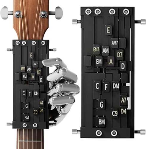 Gitarren-Akkordpresser, Dual-Gitarren-Akkord-Trainer mit Anleitung und Partitur, Lernwerkzeuge zur Linderung von Fingerschmerzen für Anfänger, Freunde, Décor Maison