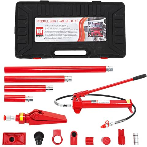 Hydraulic Cylinder Jack 10T, Porta Power Kit with 1.4 m Oil Hose & Storage Case, Porta Power Ram Manual Hydraulic Hand Pump for Construction Loadhandler Truck Bed Unloader Farm Machinery Shipbuilding