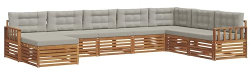 vidaXL Sofagarnituren 8 pcs Natürlich und Hellgrau Massivholz Akazie, Garten Lounge, modernes Outdoor Sofa, strapazierfähiges sectional, Terrassenmöbel für Bequeme Sitzgelegenheiten