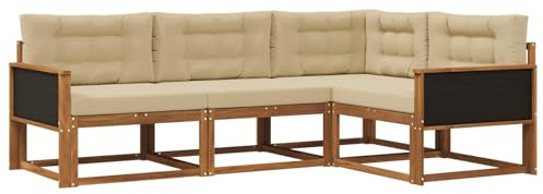 vidaXL Outdoor-Sofagarnitur mit Kissen 4 pcs Natur und Beige, Anpassbare Gartenmöbel, modernes Patio-Sofa, gemütliche Sitzgruppe, wetterfest und robust