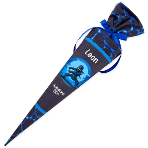 Dein Lieblingsteil Deine Schultüte aus Stoff Kuschel Velvet Wunschmotiv individualisierbar mit Wunschname personalisierbar 70 cm 85 cm – Jungs (Modell 13: Ninja, 70 cm ohne Kissen)