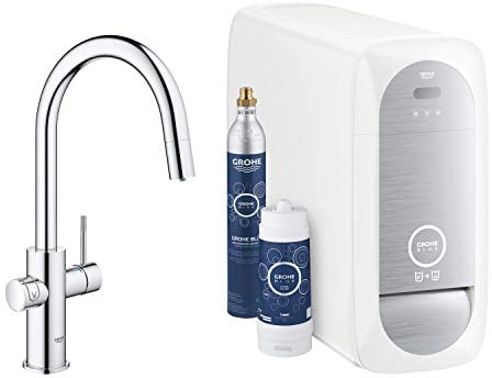 GROHE Blue Home - Starter Kit (C- Auslauf, 3 gefilterte und gekühlte Wasserarten, Schwenkbereich 360°, Bluetooth 4.0* & WIFI Datenkommunikation), chrom, 31541000