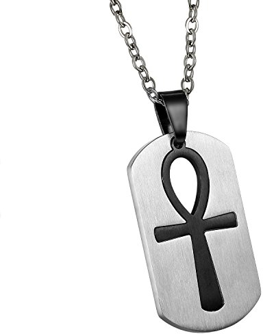 JewelryWe Schmuck Edelstahl Ägypten Ägyptisches Zeichen Anch o. Ankh Kreuz Dog Tag Anhänger mit 55cm Kette, Halskette für Herren und Damen, Schwarz, mit kostenlos Gravur