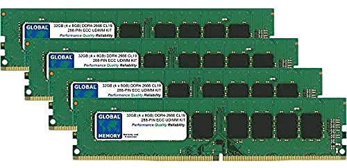 Global Memory 32GB (4X 8GB) DDR4 2666MHz PC4-21300 288pin ECC DIMM (UDIMM) Arbeitsspeicher RAM Kit für Server/Workstations/Motherboards