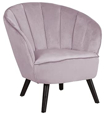 Beliani Sessel Samtstoff rosa Muschelform mit Holzbeinen Dunkelbraun Retro Galmour Dala