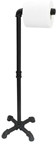 OVOV Industrieller freistehender Toilettenpapierhalter, Metall, rustikaler Papierrollenhalter, Ständer für Badezimmer, Aufbewahrung, Organisation, Schwarz, 63 cm